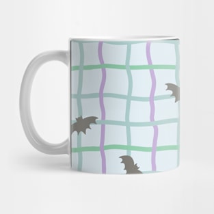 Wobbly Checkers and Bats - Halloween Pattern - Pastel Colors Mug